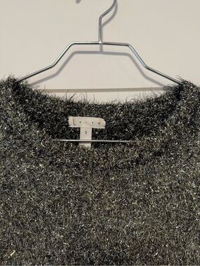 Leith Metallic Shaggy Crewneck Sweater in Silver and Black Size Small